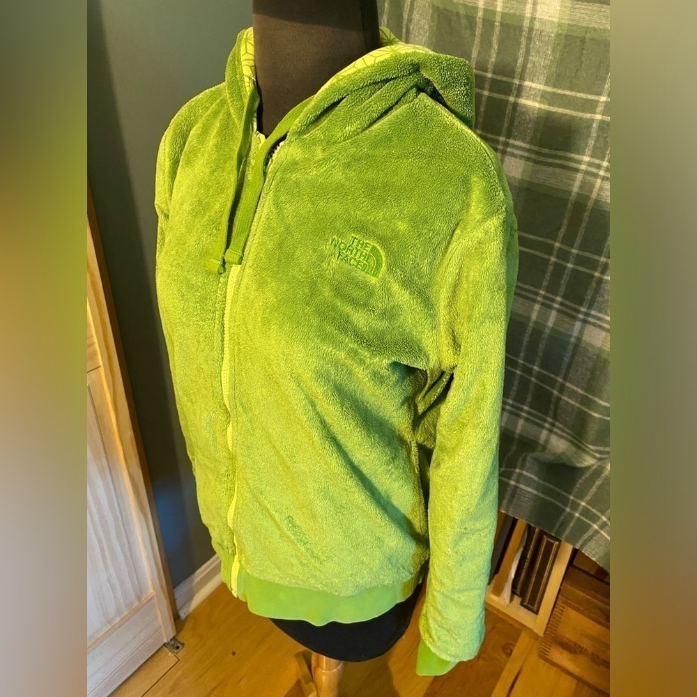 The north face green plush reversible hoodie size medium